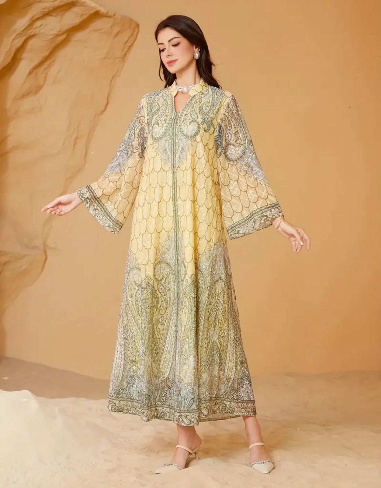 Elegant, glittering, embellished jalabiya abaya for women thumbnail 2