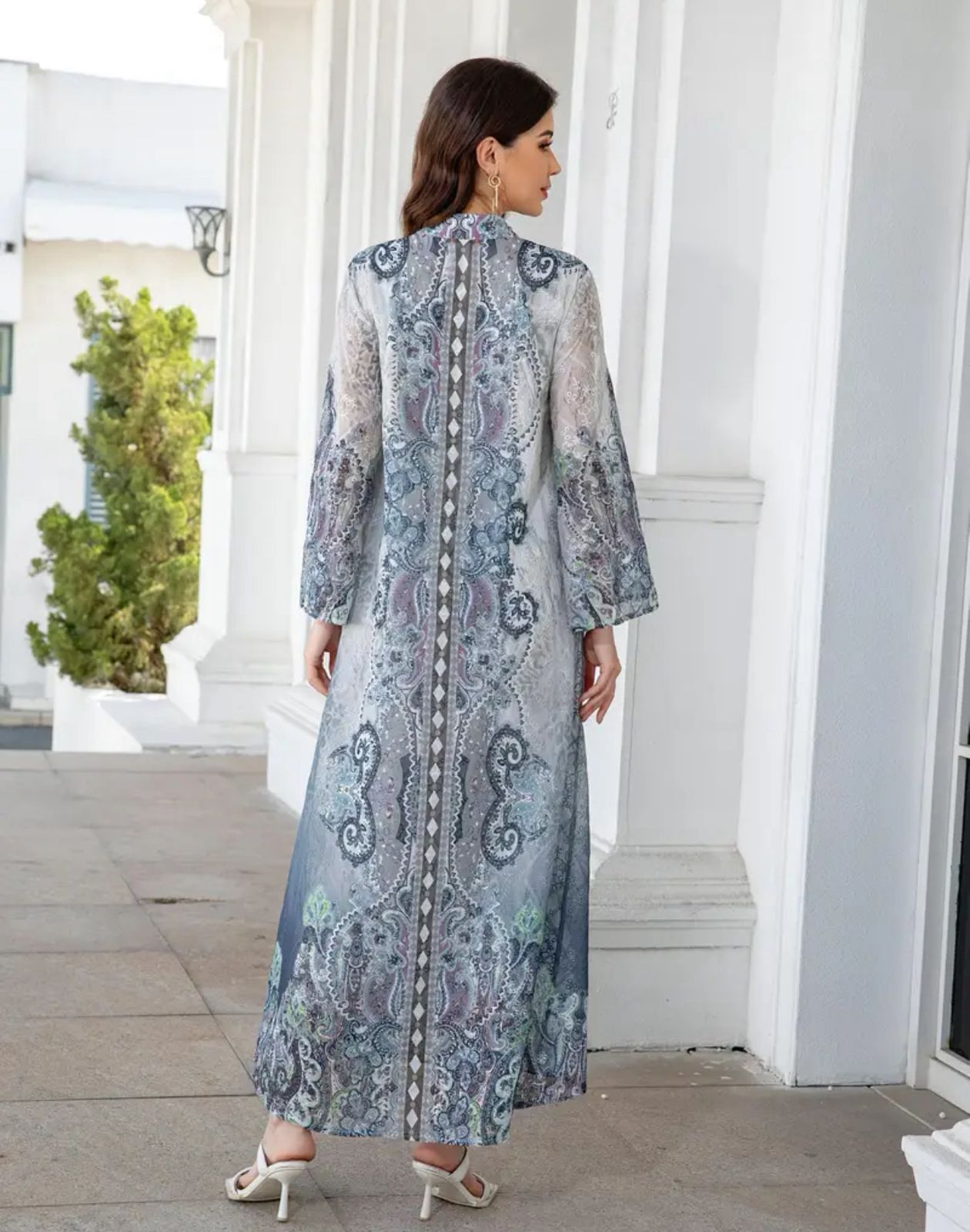 Modest Mesh Abaya Printing Long Robe Daily Casual Wear Islamic Clothing Turkish Robe thumbnail 4