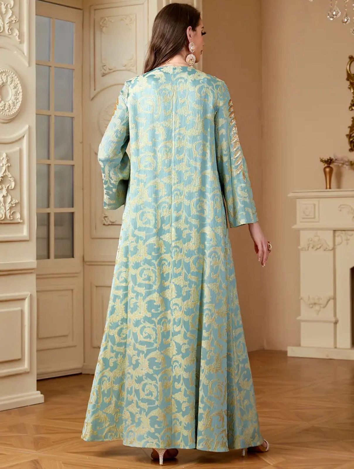 Elegant, glittering, embellished jalabiya abaya for women thumbnail 3