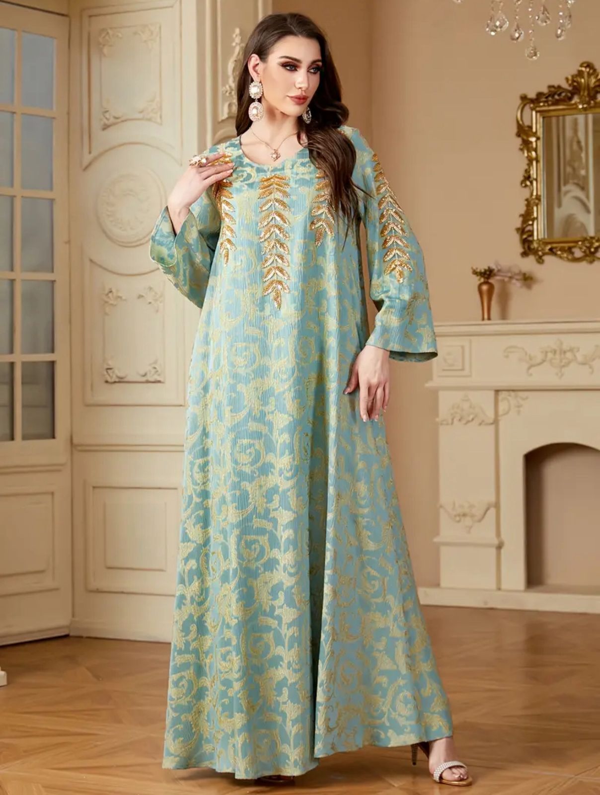Elegant, glittering, embellished jalabiya abaya for women thumbnail 4