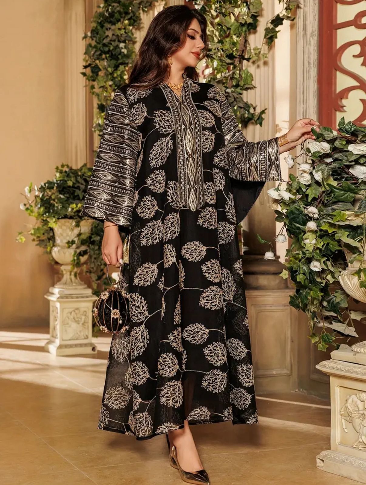Modest Mesh Abaya Printing Long Robe Daily Casual Wear Islamic Clothing Turkish Robe thumbnail 2