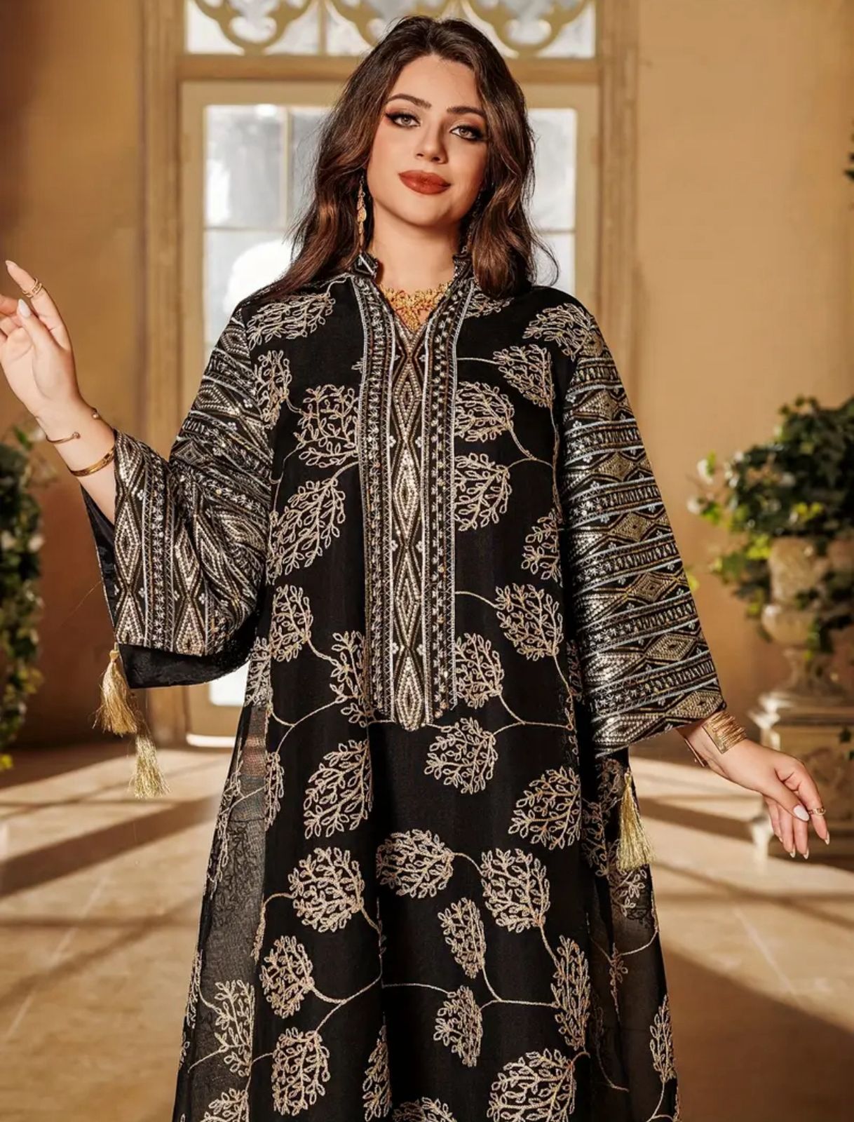 Modest Mesh Abaya Printing Long Robe Daily Casual Wear Islamic Clothing Turkish Robe thumbnail 3