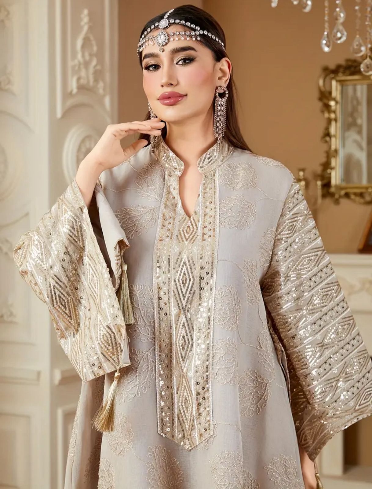 Elegant, glittering, embellished jalabiya abaya for women