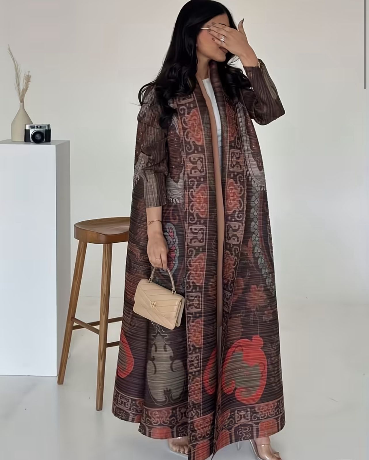 Modest Mesh Abaya Printing Long Robe Daily Casual Wear Islamic Clothing Turkish Robe