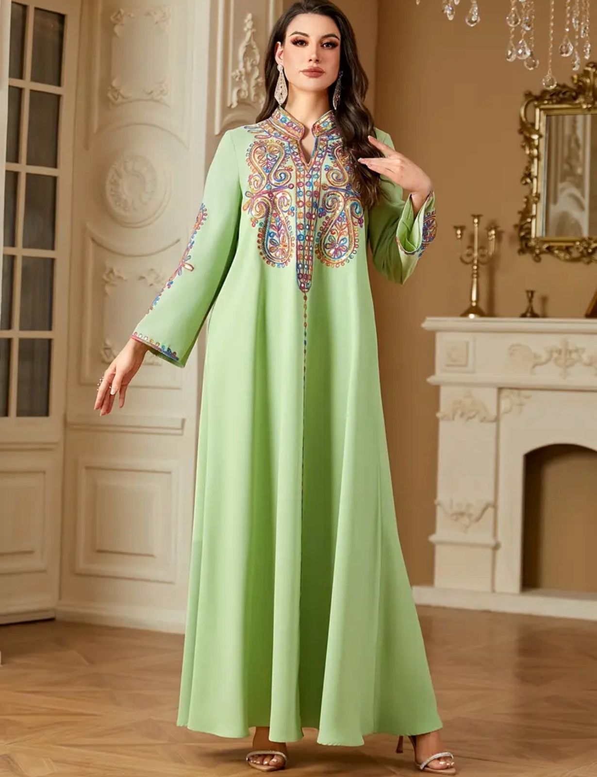 Modest Mesh Abaya Printing Long Robe Daily Casual Wear Islamic Clothing Turkish Robe thumbnail 2