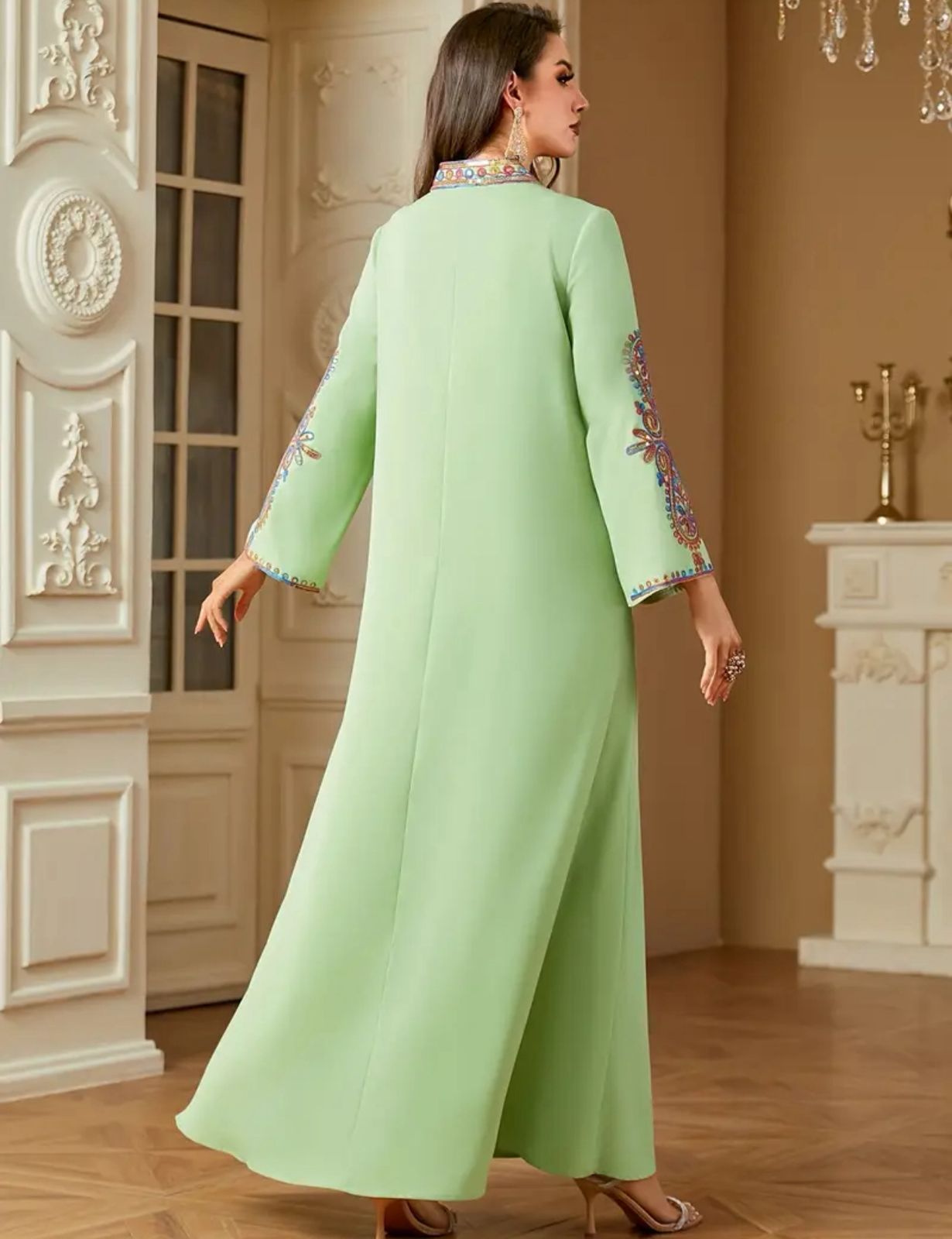 Modest Mesh Abaya Printing Long Robe Daily Casual Wear Islamic Clothing Turkish Robe thumbnail 3