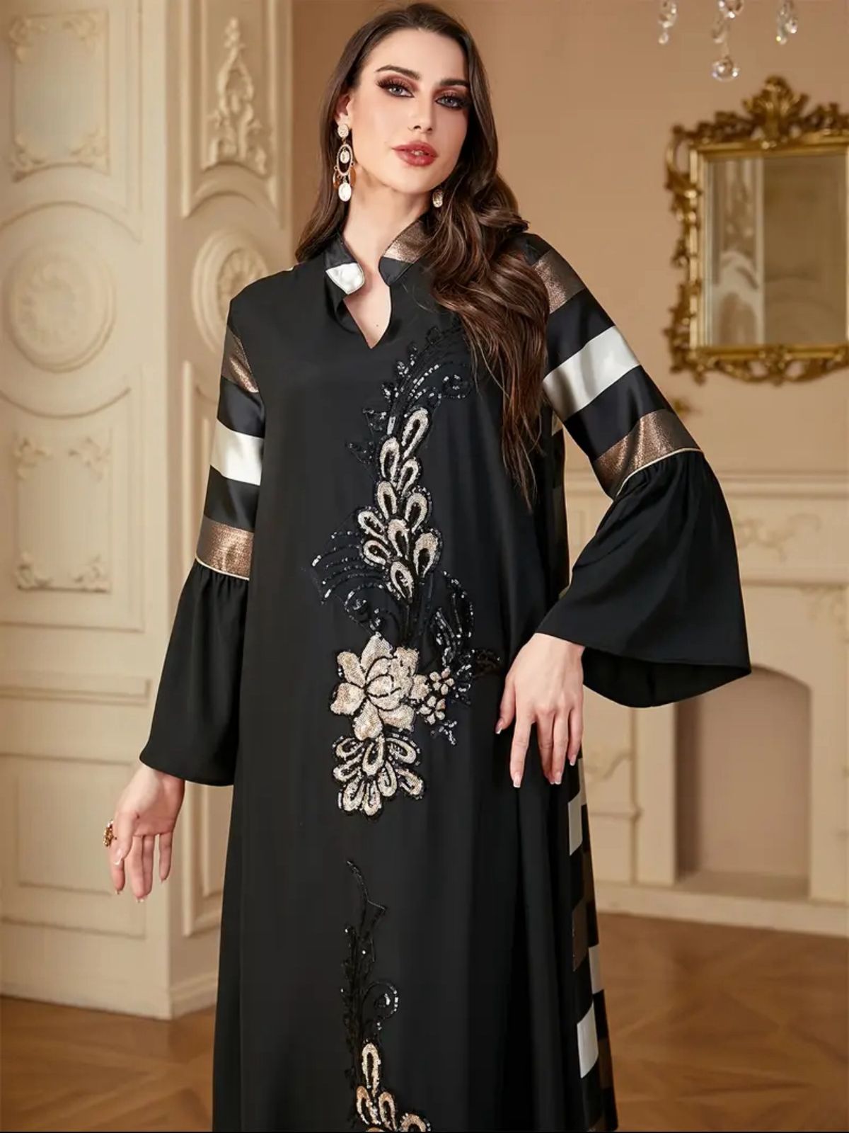 Modest Mesh Abaya Printing Long Robe Daily Casual Wear Islamic Clothing Turkish Robe