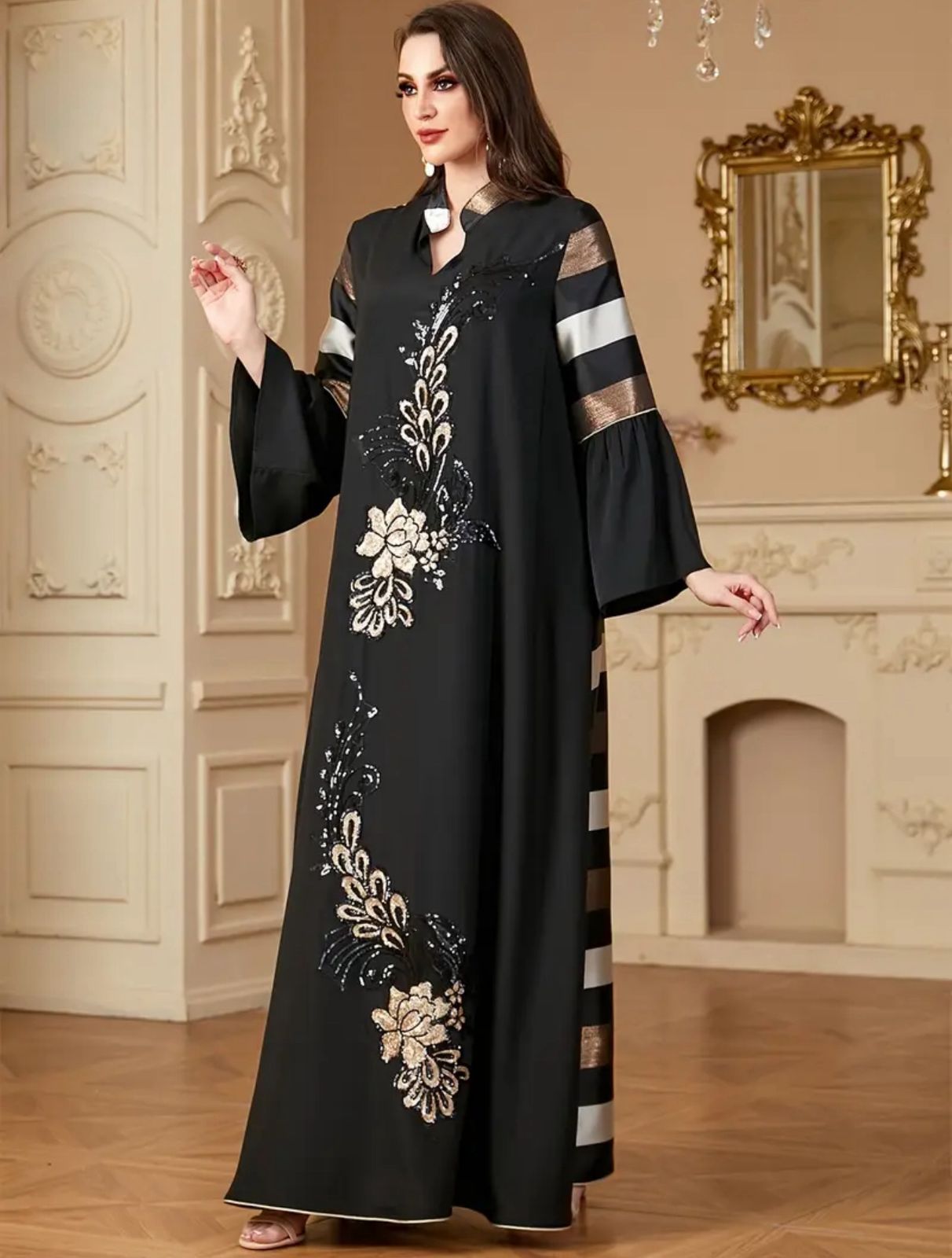 Modest Mesh Abaya Printing Long Robe Daily Casual Wear Islamic Clothing Turkish Robe thumbnail 2