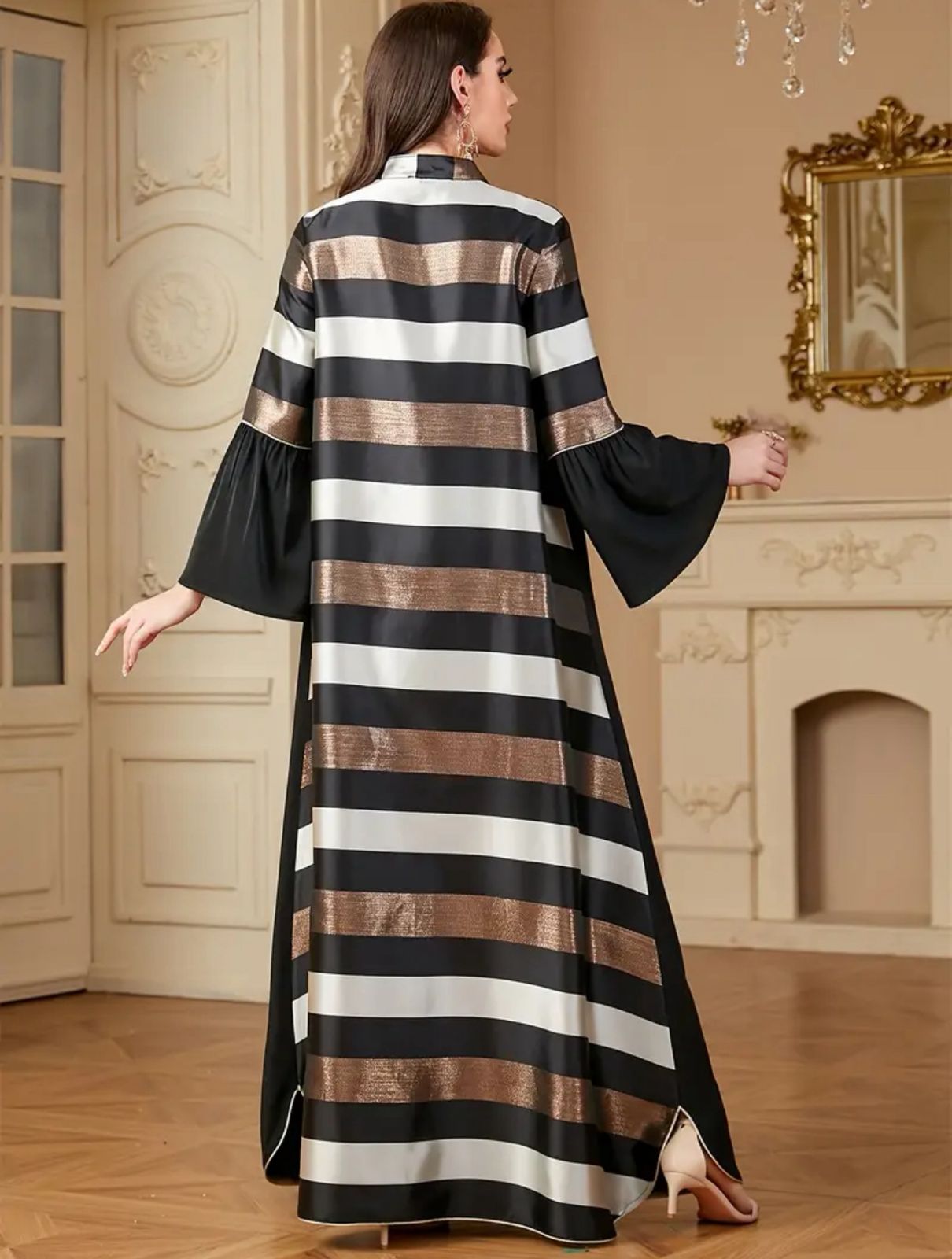 Modest Mesh Abaya Printing Long Robe Daily Casual Wear Islamic Clothing Turkish Robe thumbnail 3