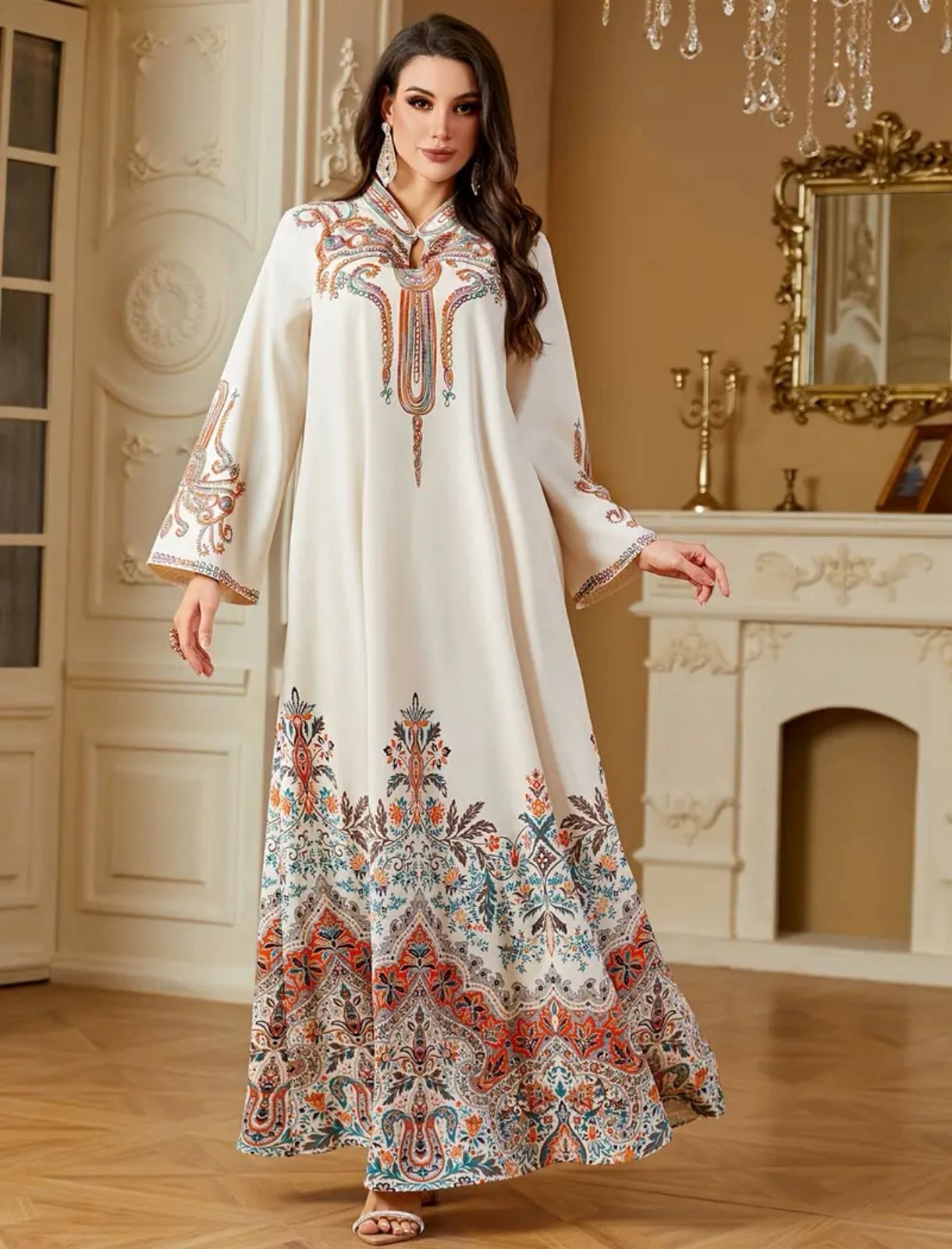 Elegant, glittering, embellished jalabiya abaya for women thumbnail 4