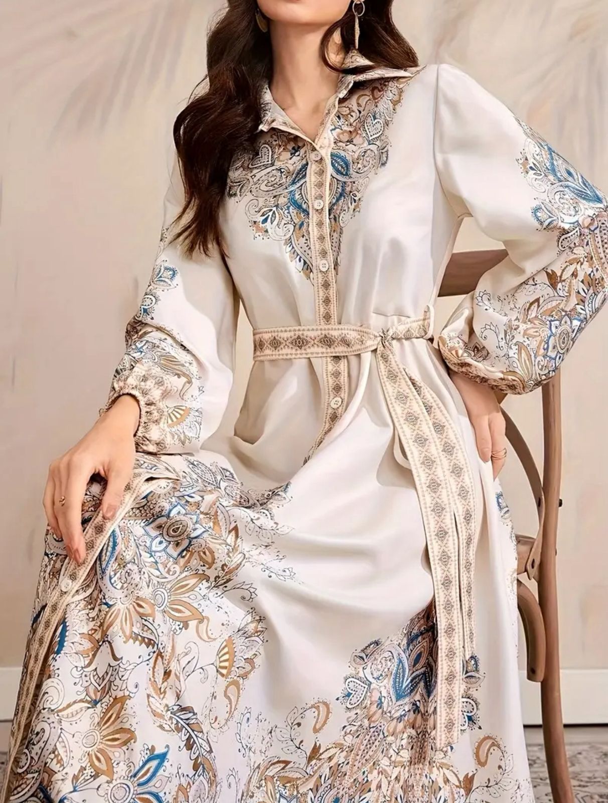 Modest Mesh Abaya Printing Long Robe Daily Casual Wear Islamic Clothing Turkish Robe