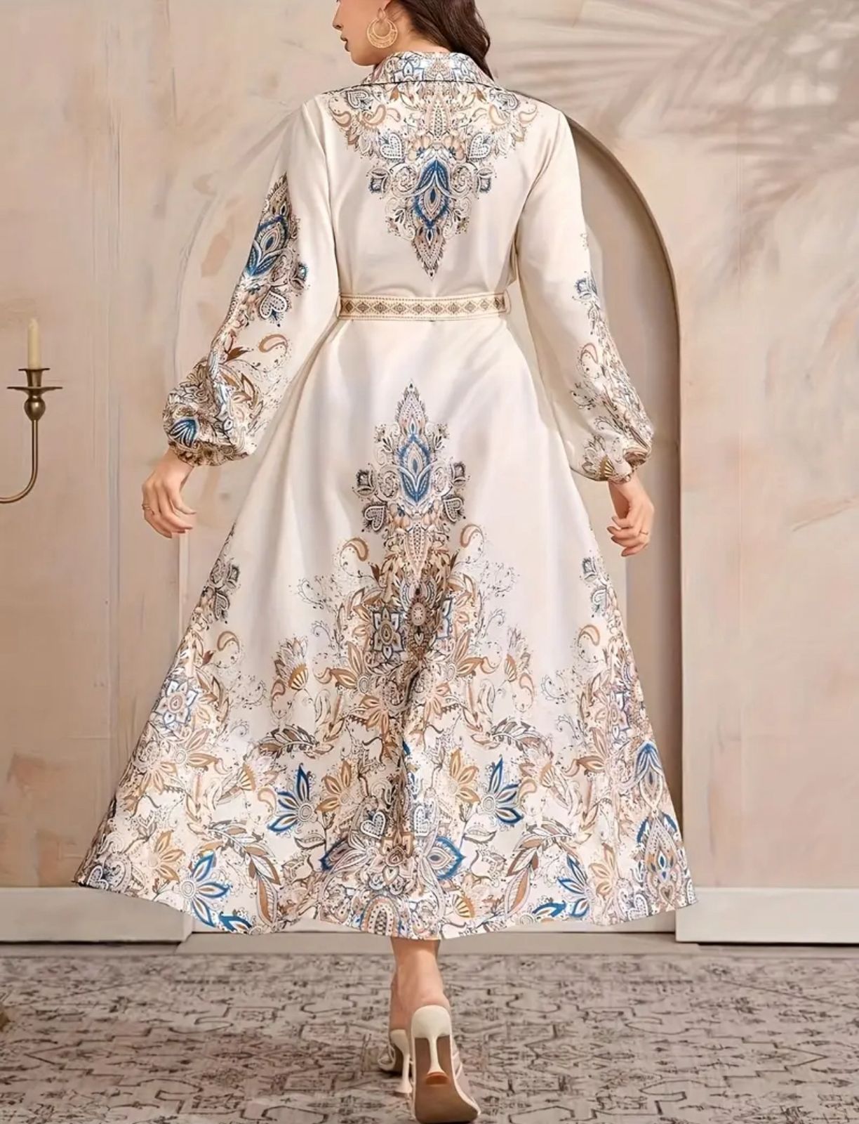 Modest Mesh Abaya Printing Long Robe Daily Casual Wear Islamic Clothing Turkish Robe thumbnail 3